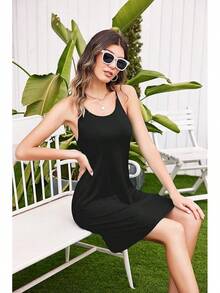 Women's Racerback Sleeveless Nightgown, Sleepwear - 黑色 - 查看 2