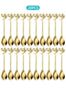 2/6/12/20 Piece Stainless Steel Coffee And Dessert Spoon Set With Leaf Decoration - Suitable For Coffee, Tea And Desserts - Mini Dessert Spoons, Ice Cream Scoops, Dishwasher Safe, Suitable For Mixing, Appetizers - Home, Party, Wedding, Holiday, Elegant Tableware | Stainless Steel Spoons