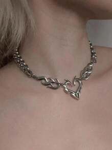 1 Stück Valentinstag Geschenke für Freundin Punk Silber-Farbener Cut Out Flammen Herz-Förmiger Anhänger für Frauen, Hip Hop Party Schmuck Geschenk