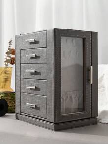 360° Rotating Jewelry Box With 5 Drawers, Side Glass Window, Large Size, Accessory Storage, Open Design, Slate Gray For Women Storage Organizer Travel Essentials For Women Storage Organizer Travel Essentials Gift Back To School