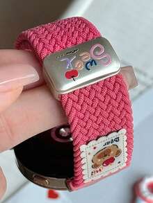Cute Cartoon Bear Knitting Magnetic Nylon Strap Compatible With Galaxy Watch Bands 7 6 5 4 40mm 44mm 47mm 46mm 41mm Compatible With Galaxy Watch 5 Pro 45mm 2 3 Lovely Animal Pattern Adjustable Sports Breathable Magnetic Clasp Smartwatch Accessories 20mm 22mm - Hot Pink - View 3