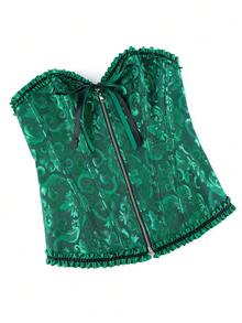 Blusa corta sin mangas con volantes y atar, camisa elegante con botones para mujer, disfraz de Halloween vintage - Negro Verde - Ver 5