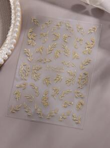 3D Golden Glitter Leaf Nail Art Stickers Shiny Shimmer Glitter Leaves Design Self-Adhesive Nail Art Decorations For DIY Nail Designs 2 Pcs