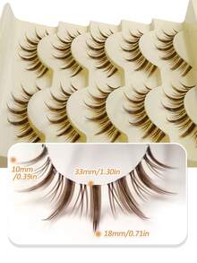 Rikuaild 5 对棕色漫画睫毛假睫毛动漫睫毛，自然外观纤细柔软棕色睫毛延长，漫画眼透明带可重复使用自然浓密睫毛角色扮演漫画新娘舞台日常化妆条状睫毛，睫毛，睫毛，假睫毛 - 尖尾漫畫款 - 查看 7