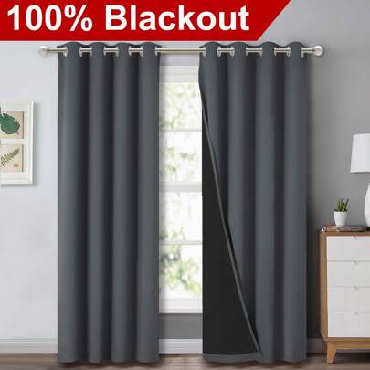 100% Cortinas Blackout, Opacas para Recamara con Ojales, Cortinas Aislantes con Forro Negro para reducción de Ruido, 1 Panel