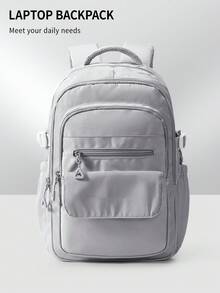 时尚百搭纯色笔记本电脑工作背包，适合 14-15.6 英寸笔记本电脑，男女皆宜，防水校园背包，适合高中和大学，25L 大容量旅行单肩包，防水商务通勤背包，多口袋功能背包，青少年笔记本电脑书包，轻便背包，时尚休闲背包，带衬垫肩带