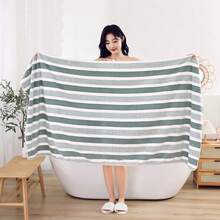 [Toalla de felpa de coral extra grande] Toalla de baño extra grande de felpa de coral suave, de mezcla de poliéster de alta absorción, con diseño a rayas, de uso múltiple, adecuada para el hogar, la playa y la siesta, de estilo moderno, excelente para adultos, de vuelta a la escuela, para salón de belleza, hogar, baño, ducha, toallas para salón de belleza, hotel, deportes, artículos esenciales para el hogar, toalla, cuidado de la piel - Multicolor - Ver 4