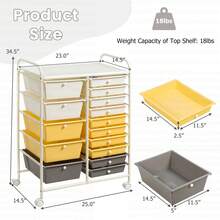 15-Drawer Rolling Storage Cart Mobile Cart With Colorful Drawers & Metal Frame - Màu vàng - Xem 4