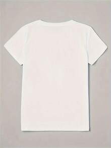 1 pieza de camiseta casual para mujer con estampado "Pequeño Chef" - Transpirable, de cuello redondo y manga corta, estampado rojo y blanco con diseño de gorra de chef y espátula, camiseta ligera de verano para atuendo casual, camiseta para uso diario. |   Camiseta con Diseño Divertido |   Ajuste cómodo 180g 100% algodón - Blanco - Ver 2