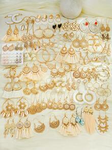 TopHanqi 7 件/15 件/24 件/36 件随机搭配女士耳环套装，复古宫殿优雅金色和白色系列耳环、钩子、耳钉、带有人造珍珠和贝壳元素的环圈，日常佩戴、派对配饰、礼物，用途广泛