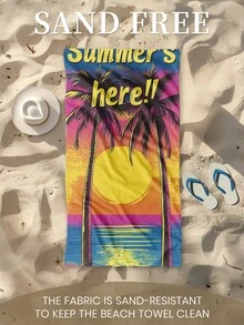 1pc Printed Beach Towel, Sunset Palm Tree Pattern Swimwear, Bath Towel, Fashionable Beach Towel, Super Absorbent Bath Towel, Suitable For Bathroom, Swimming, Fitness, Yoga, Soft & Comfortable Microfiber Towel, Lightweight & Easy To Carry. - Multicolor - View 5