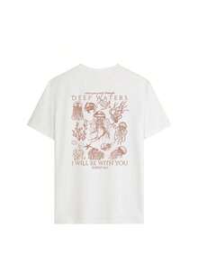 Casual T-Shirt 2026 Marine Animal Print Jellyfish Coral And Phrase Deep Waters Short Sleeve Beach Style Clothing Unisex - 白色 2 - 查看 3