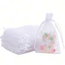 50/100个白色欧根纱礼品袋、餐具糖果袋、婚礼必需品礼品袋、万圣节和圣诞节家居用品包装袋