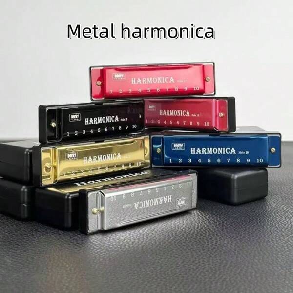 Creative 10-Hole Single Row Metal Mouth Organ, Beginner Playable Toy Harmonica