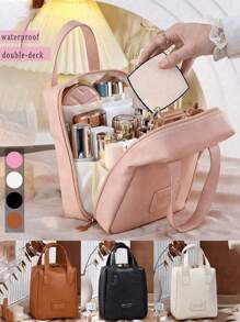 1 pièce Sac à main en PU Sac cosmétique imperméable Sac de toilette de voyage multifonction Sac organisateur Sac cabas cosmétique Sac de plage Grande capacité Sac de voyage Accessoire essentiel pour les vacances Sac cosmétique des dames Sac de voyage essentiel Sac cosmétique à double couche Imperméable Sac de toilette PVC Sac de vacances Cadeau pour les amis Cadeau de la Saint-Valentin Décoration intérieure