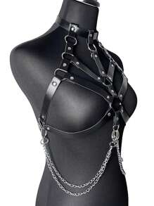 Valentine's Day Special-New Solid Color Cutout Corset With Chain-Women's Sexy Body Harnesses-Gothic Shaping Chest Belt-Adjustable Cage Top-Holiday Rave Costume Party Fashion Accessories