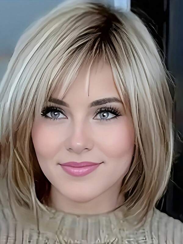 Peruca estilo bob curto e liso com tingimento de 10 polegadas, cobertura para cabeça em fibra sintética, peruca estilo bobo para estudantes, rede de rosas, peruca de ano novo, a escolha perfeita para presentes de Dia dos Namorados