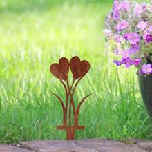 1pc Rustic Heart-Shaped Metal Garden Stake - Weathered Red Finish, Decoration For Planters, Balconies Or Gardens, Perfect Gift For Mother's Day, Easter Or Christmas