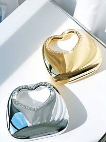 1pc Box-Shaped Sparkling Crystal Metal Chain Party Clutch, Irregular Shape Gift Bag, Luxury Fashion Ball Dance Accessories, High-End Heart-Shaped Ladies' Handbag For Party, Anniversary, Valentine's Day