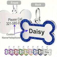 Custom Dog Tags Pendant, Personalised Cat Dog Puppy Pet ID Name Pendants, Collar Tag Pendant Pet Accessories Bone Glitter Pendant, Perfect Gift For Your Pet
