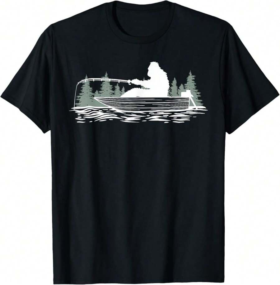Big Foot Fishing, Cool Fishing Fisherman Bigfoot Sasquatch T-Shirt Wedding Gift For Groom Wedding Gift For Groomsman - Black - View 1