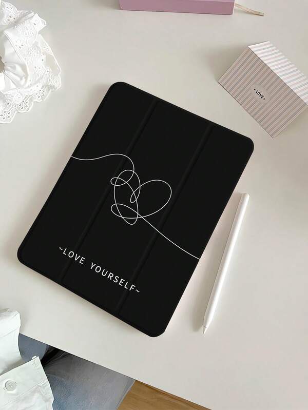 1 件可爱心形和字母图案装饰硅胶防震保护壳带笔槽，兼容华为、iPad、荣耀平板电脑，支持睡眠/唤醒