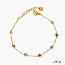 1pc Colorful Contrast Rhinestone Anklet, Stainless Steel Vintage Versatile Chain Jewelry