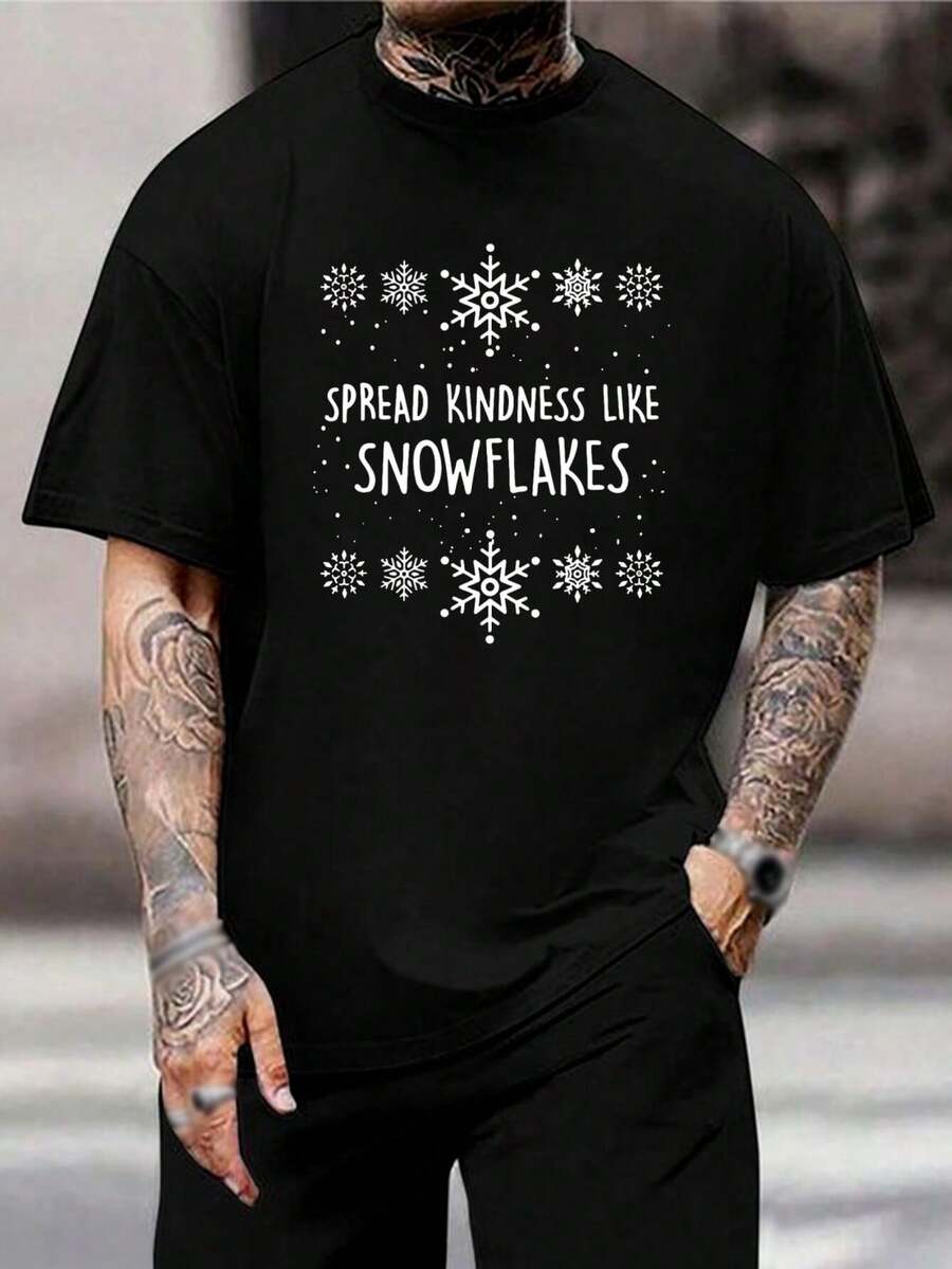 Camiseta con estampado de copos de nieve y mensaje de bondad - Graciosa camiseta gráfica navideña de invierno, regalo inspirador de Navidad para hombres y mujeres - Negro - Ver 1