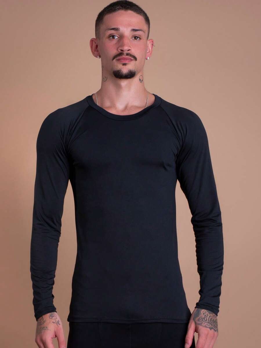 Men's Thermal Shirt UV Protection 50+ Second Skin T-Shirt Cold Mesh Blouse Gym Long Sleeve F7 NEW STYLE - 黑色 - 查看 1