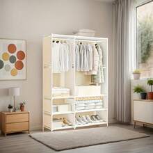 1 件独立式金属衣架，带防尘罩，非常适合在卧室、客厅或公寓存放衣服、鞋子、毯子和配饰，功能性设计，金属结构，适合橱柜系统安装