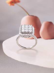 1 pieza Anillo cuadrado de lujo enchapado en circonia, adecuado para hombres, bodas, compromisos, regalos de San Valentín, aniversarios, fiestas, cumpleaños y uso diario