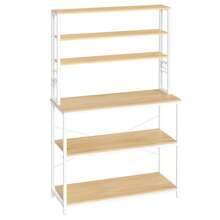 VASAGLE Kitchen Storage Rack, Coffee Bar, Baker's Rack, Total 6 Shelves And 6 Hooks, For Microwave, Steel Frame, Industrial, 40 X 100 X 167 Cm, Oak Colour And White - 黃色 - 查看 7
