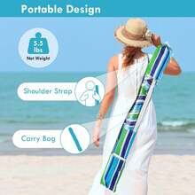 7.2 FT Portable Beach Umbrella Tilt Sand Anchor Cup Holder With Carry Bag Green - màu xanh lá - Xem 5