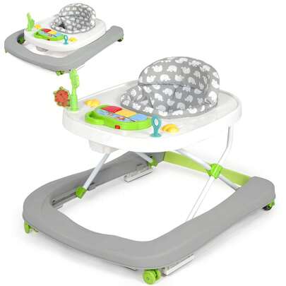 Baby Walker, Foldable Activity Center 2 In 1 Twist Walker With Adjustable Height, Push Along Wheeled Walker Play Tray For 6-18months Boys Girls,