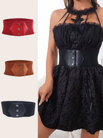 1 pièce Ceinture élastique taille haute décontractée pour femmes, pour l'été et l'école