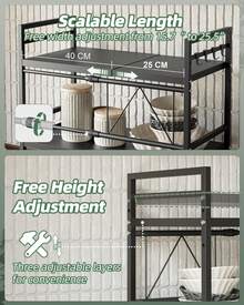 Expandable Microwave Rack, 2-Layer Microwave Oven Rack, Stand, Storage Rack, Kitchen Corner Rack, Desktop Printer Rack, Baker Rack (Black/White) - Black - View 6