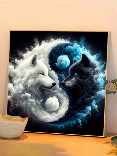 5D Diamond Art Set, White Wolf And Black Wolf Full Diamond Painting Kit - Shiny Diamond Gem, Home Wall Decor Art Crafts For Adults And Teenagers, Perfect Gift For Art Lovers And DIY Lovers, Ideal For Room Decor