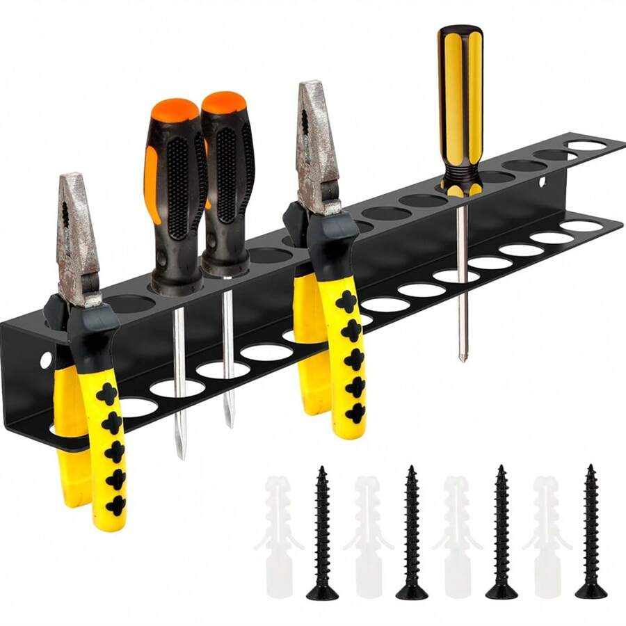 Estantería de herramientas de pared, soporte de pinzas de tigre y clips para destornilladores, estantería colgante multifuncional para herramientas, diseño de colocación ordenada con agujeros, material de metal negro, fijación a la pared ahorra espacio, solución de almacenamiento de herramientas para el hogar/garaje industrial, organizador práctico para mujer, esencial para viajes, regreso a la escuela, dormitorio