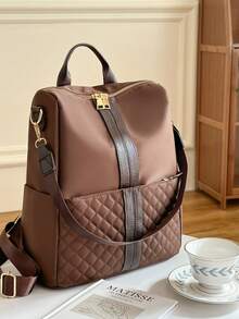 Anti-Theft Vintage Embroidered Quilted Backpack, Multifunctional Fashion Daily Bag, Multi-Pocket Lightweight Travel Bag, Large Capacity Minimalist Bookbag, Convenient Backpack Suitable For Students, Nurses, Teachers, Business People, Travel, Commuting, Shopping, Office, Dating, Hiking, Training, Work, Birthday Gift, Holiday Gift - Brown - View 8