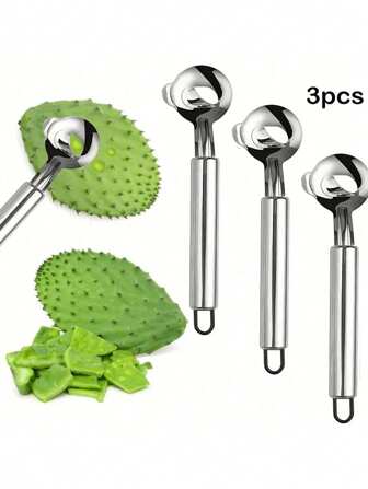 仙人掌削皮器套装 - 不锈钢水果蔬菜削皮器、勺子瓜球器和去籽器 - 适用于家庭和餐厅的易于使用的厨房小工具