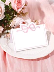 20pcs Pink & Blue Bowknot Place Cards, Elegant Matte White Background, Blank Name Cards Suitable For Weddings, Birthdays, Parties, Events, Table Decor, Guest Seating Indicators, Modern Chic Design For Floral Cards & Greetings