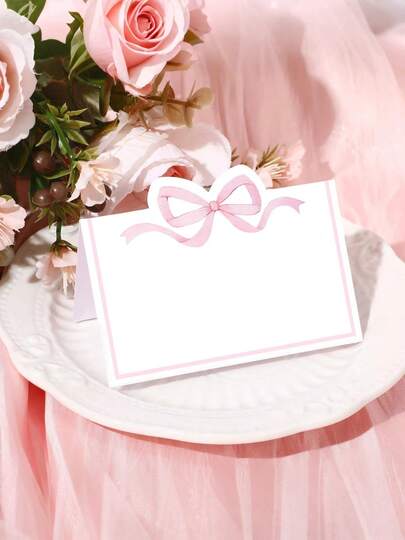 20 peças/10 peças Cartões de Lugar com Laço Rosa e Azul, Cartões de Nome em Branco com Bottom Branco Fosco Elegante, Adequado para Casamento, Aniversário, Banquete, Festa, Evento Especial, Decoração de Mesa, Marcadores de Assento para Convidados, Família e Amigos, Design Moderno e Chique para Flores, Cartões de Saudação
