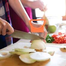 2pcs Stainless Steel Onion Slicer Holder, Multipurpose Meat Tenderizer, Vegetable & Fruit Cutter For Potato, Tomato, Lemon, Durable With Full Grip Handle, Non-Electric, Food Prep Essential, For Home Kitchen Use, Kitchen Accessories And Cooking Accessories