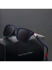 一副男女通用经典时尚眼镜，方形时尚眼镜，防护眼镜，适合旅行、钓鱼、骑行和其他户外活动，百搭时尚，是夏季海滩度假和户外旅行的理想之选。 - 黑色 - 查看 1