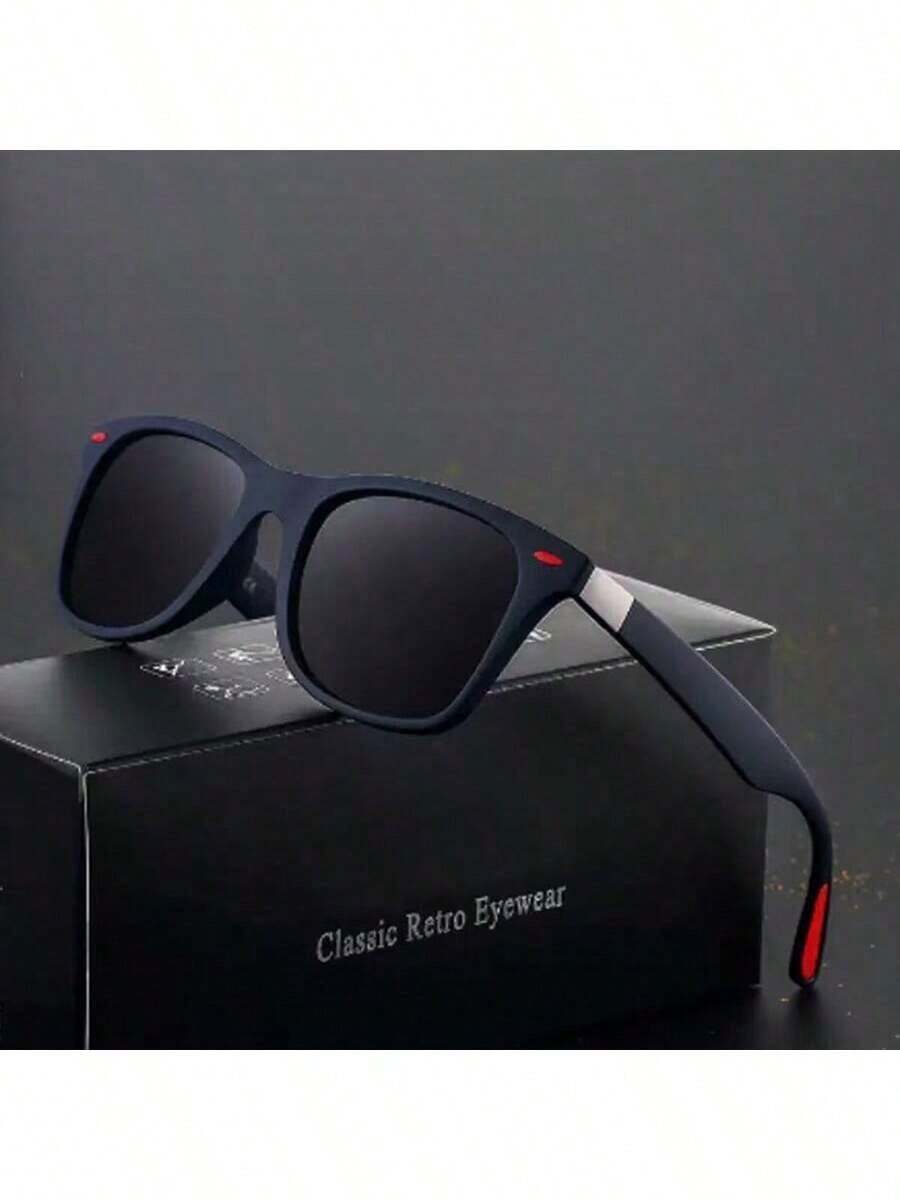 一副男女通用经典时尚眼镜，方形时尚眼镜，防护眼镜，适合旅行、钓鱼、骑行和其他户外活动，百搭时尚，是夏季海滩度假和户外旅行的理想之选。 - 黑色 - 查看 1