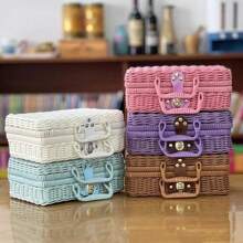 Rattan-Like Finish Box, Woven Basket, Retro Storage Box, Decorative Accessory, Hand-Held Suitcase, Gift Box
