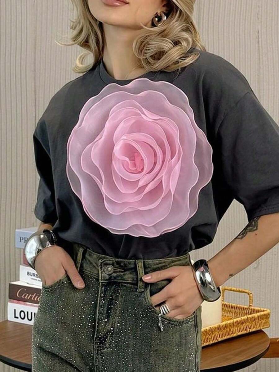 1pc Oversized Fabric Flower Brooch With Rhinestones, Elegant Accessory For Decorating Dresses, Suits, Jackets To Add Beauty To Your Outfit - Flower - View 1