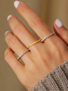 1 件时尚精致 S925 纯银时尚组合锆石戒指女士派对派对佩戴生日礼物精美珠宝礼品 - 彩色 - 查看 4