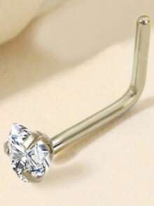 5 PCS/Set Fashionable Stainless Steel With White Heart-Shaped Nose Rins Including Perforated Tool Pins And Guide Pins Is Suitable For Women To Wear On A Daily Basis - Silver - View 3