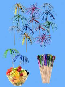 10/30/50/100pcs Colorful Cocktail Firework Shaped Drink Stirrers, Hawaiian Paper Cup Cake Decorations, Party Cake Decorations, Holiday Celebration Party Fruit Toothpicks, Cake Decorations, Make Every Celebration A Highlight, Ideal For Birthday, Wedding, Beach Theme Party, Add A Bright Color And Fun To Every Dessert, Kitchen Supplies, 1 Set - Multicolor - View 7